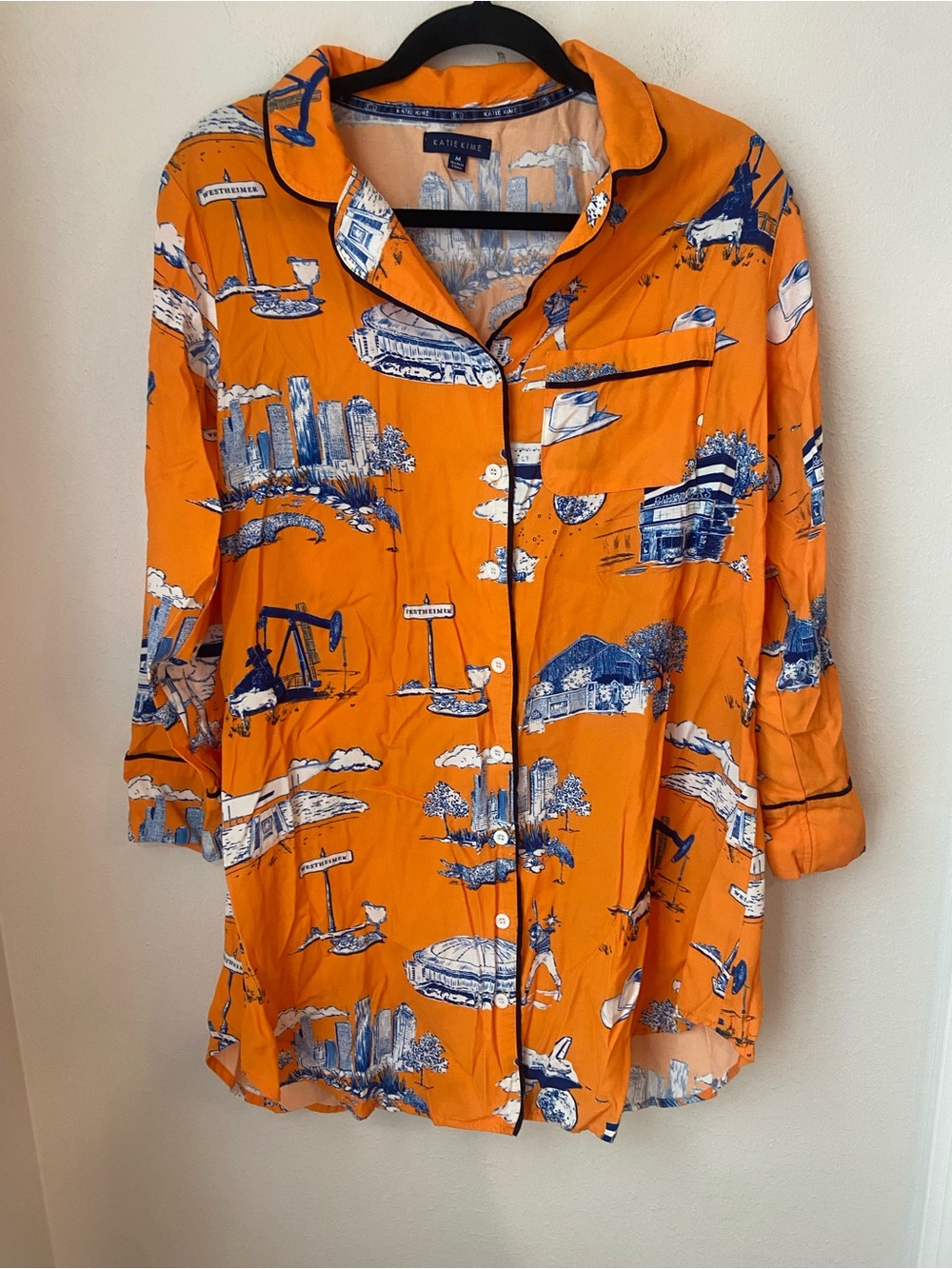 Katie Kime Houston Toile Sleep Shirt Nightshirt Orange Blue Cotton Modal Size M